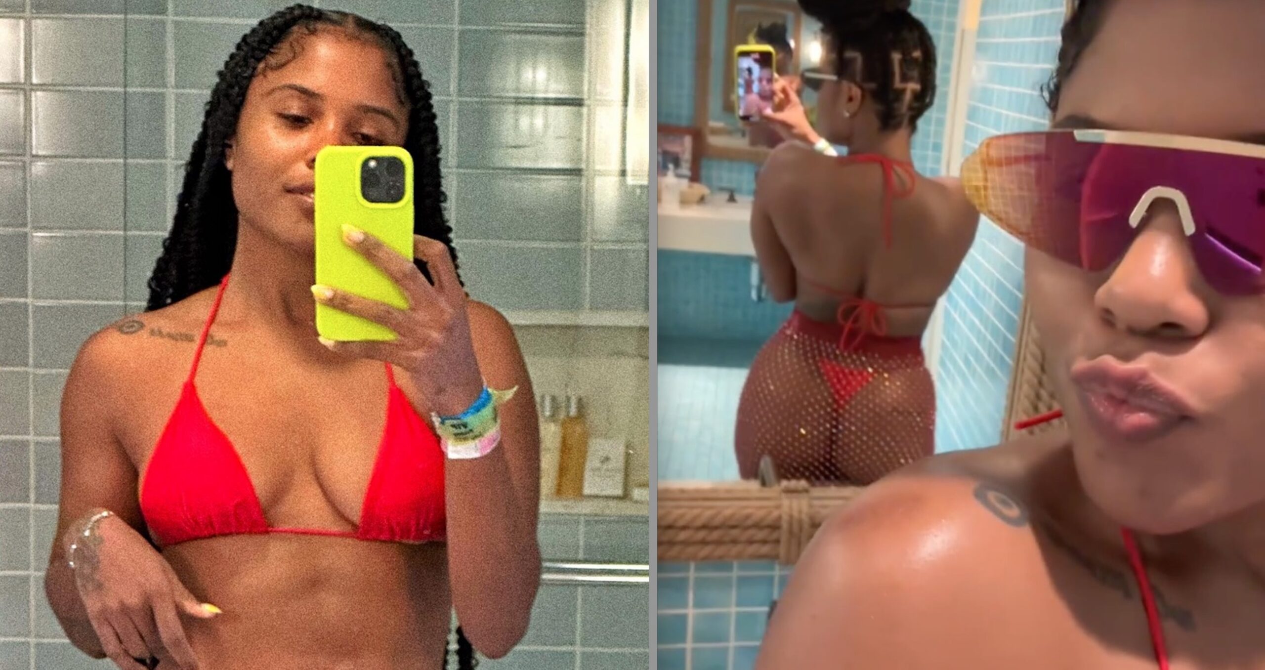 Denyque Shows Off Banging Body in Red Swimsuite - See Pics and Video
