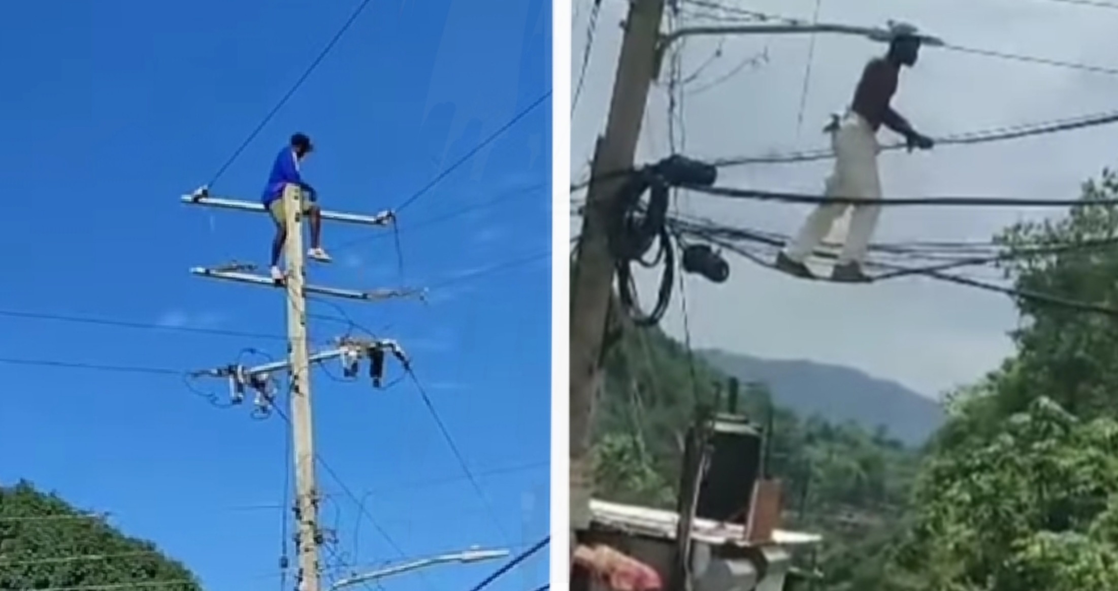 Mentally Ill Man Performs Acrobatics on Light Wires in St. Andrew - Watch Videos