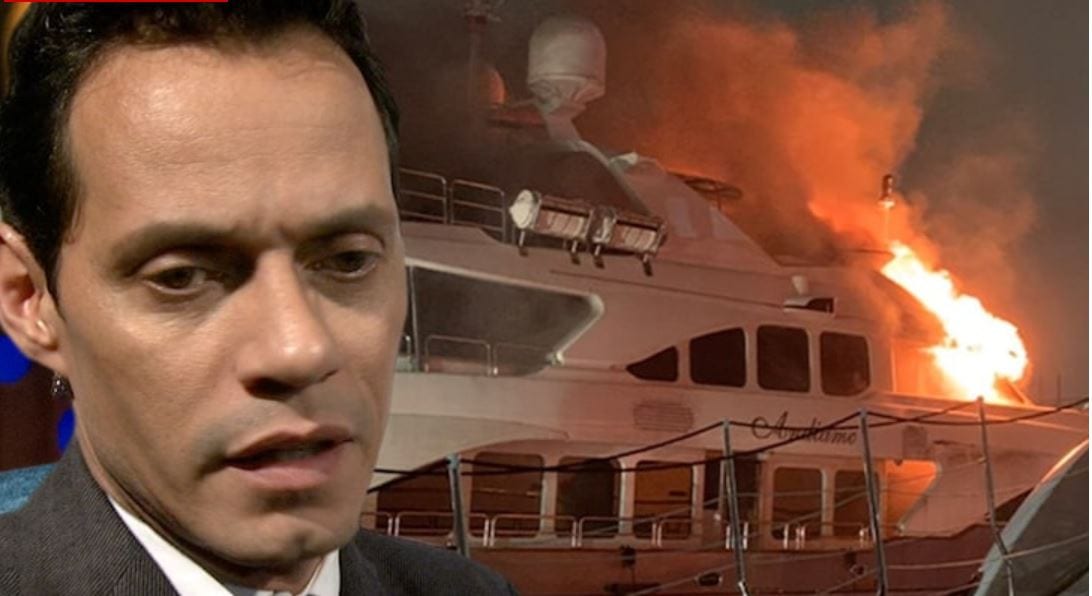 Marc Anthony 7million yacht sinks up in flames