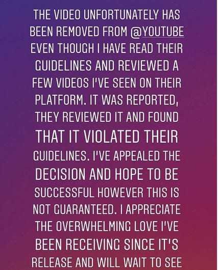 qq posted on line about video removed from youtube