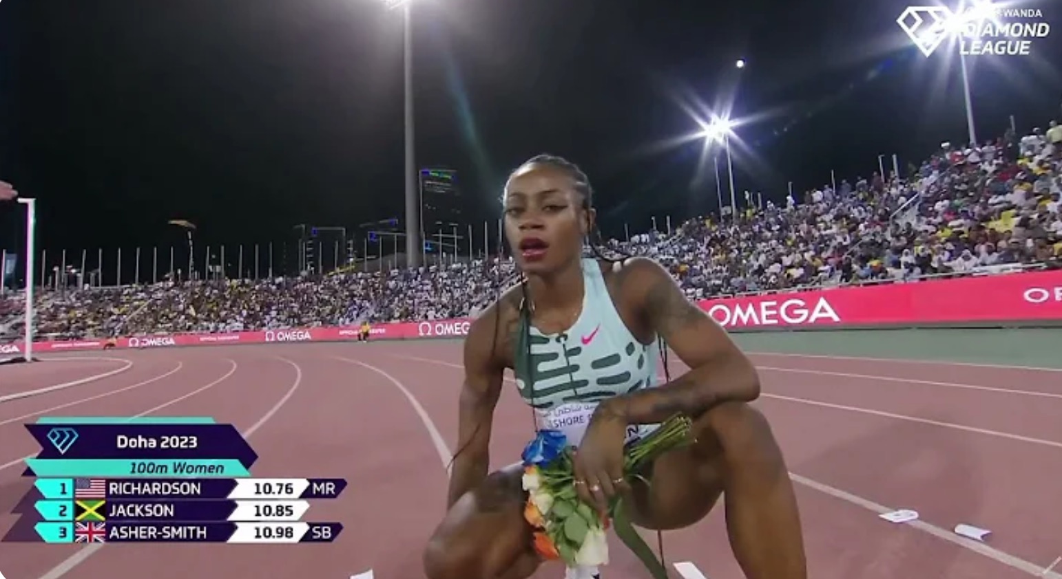 Sha’Carri Wins, Shericka Jackson 2nd in 100m at Doha Diamond League