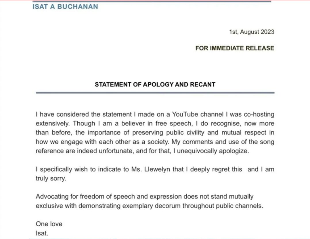 Isat Buchanan Apology