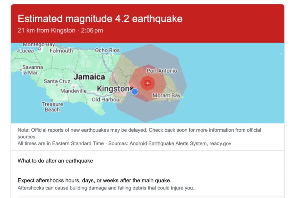 Earthquake Rocks Sections of Jamaica on Sunday