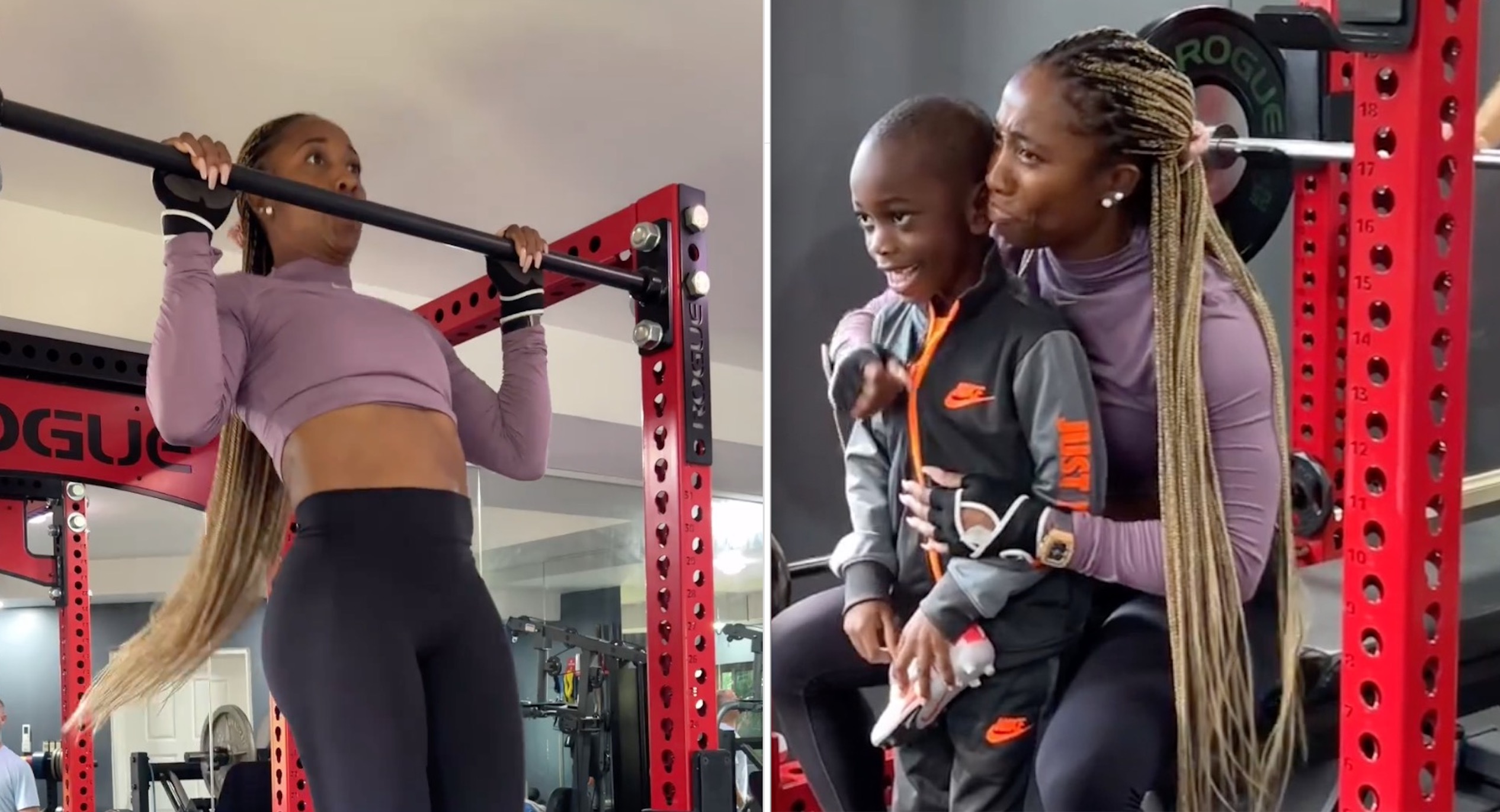 Shelly-Ann Fraser-Pryce Hard at Work in the Gym With Her Son - Watch Video