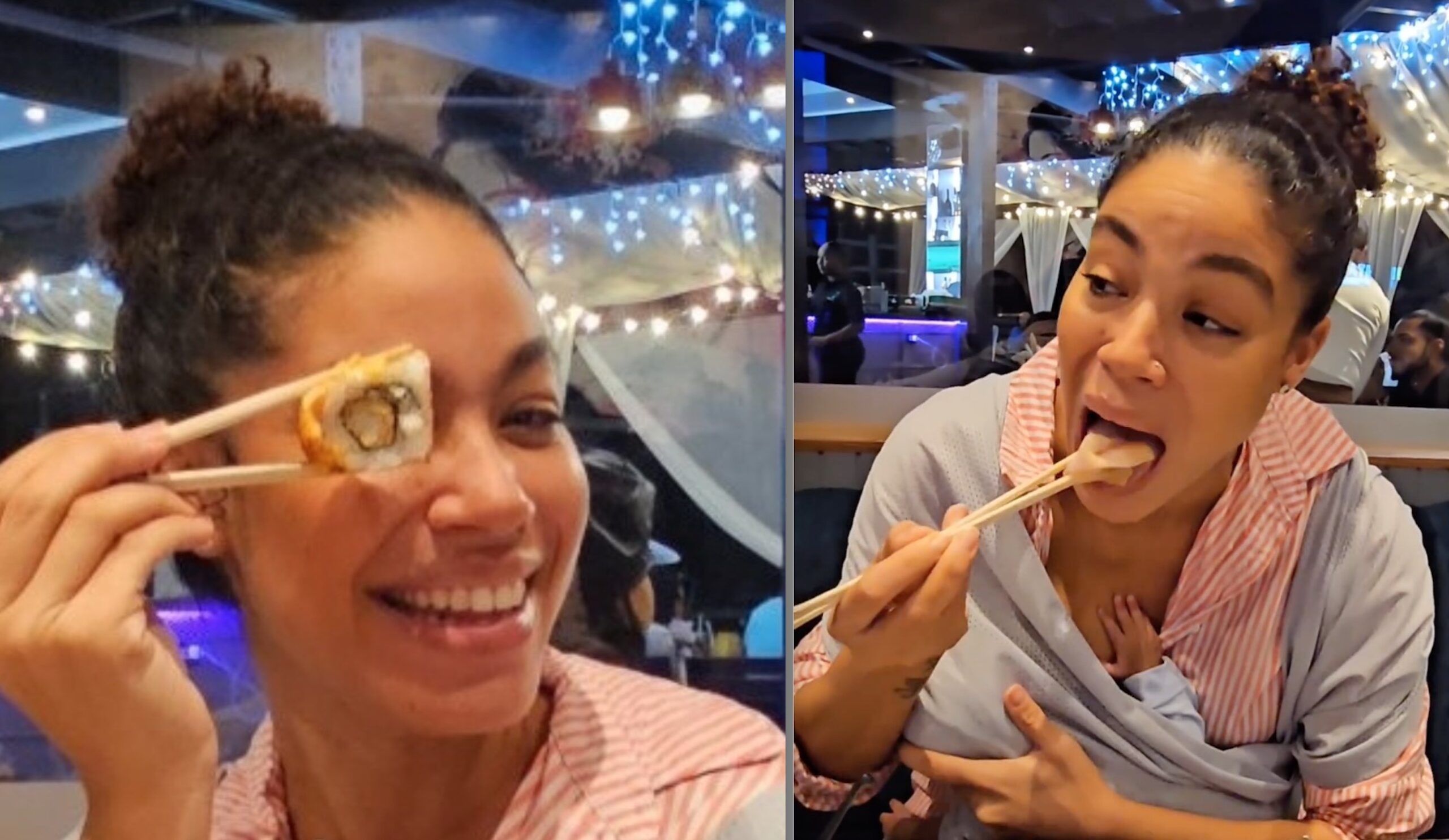 Yendi Phillips Shares Funny Video of Herself Enjoying Sushi while Nursing her Baby