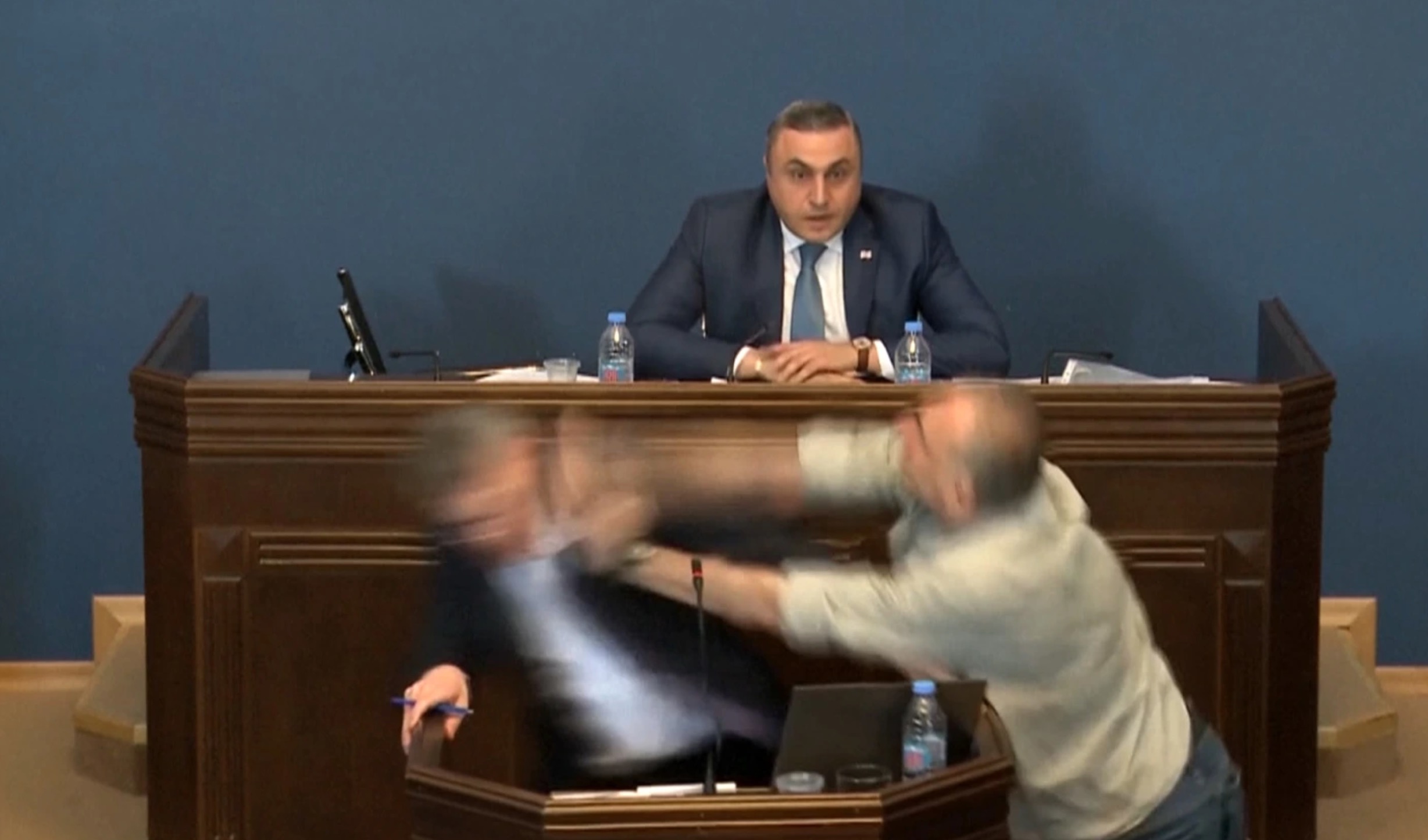 Punch and Chaotic Brawl Inside Georgian Parliament
