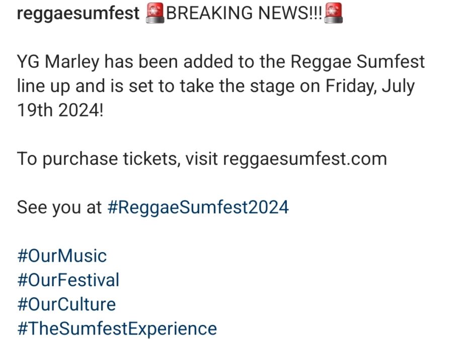 YG Marley Added to Reggae Sumfest 2024