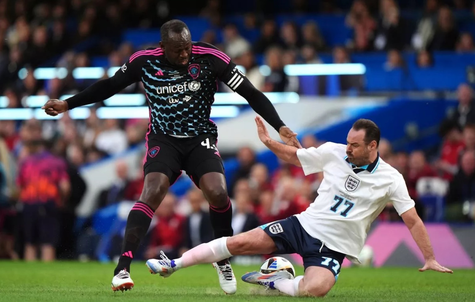 WATCH Usain Bolt Stars In SOCCER AID 2024 Match With Hazard, Evra, Del