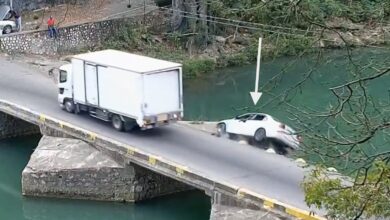 Car Accident at Flat Bridge Caught on Camera: Car Overturns into River